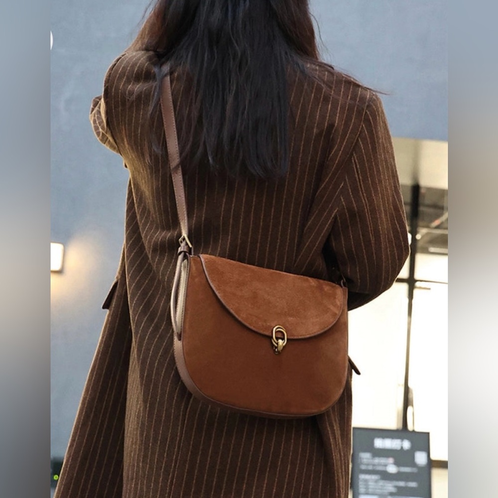 Women’s Brown Faux Suede Leather Convertible Crossbody Hand Bag OS - Picture 2 of 13